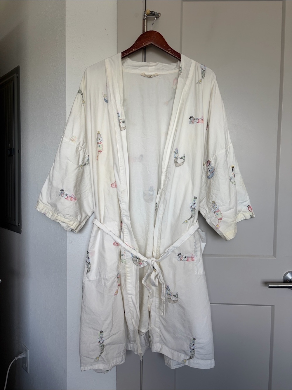 ANTHROPOLOGIE PRINTFRESH MERMAID ROBE WHITE WOMEN’S XL
